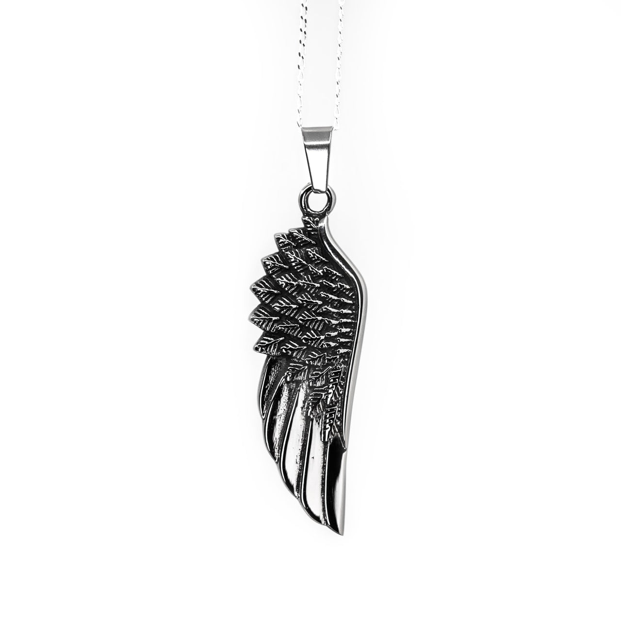Stainless Steel Feather Pendant - Black Feather Design