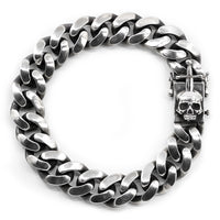 Thumbnail for Conquered Bracelet - Sterling Silver Sword and Skull Clasp - Black Feather Design