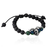 Thumbnail for Stainless Steel Ram Skull Bracelet with natural lava stone beads