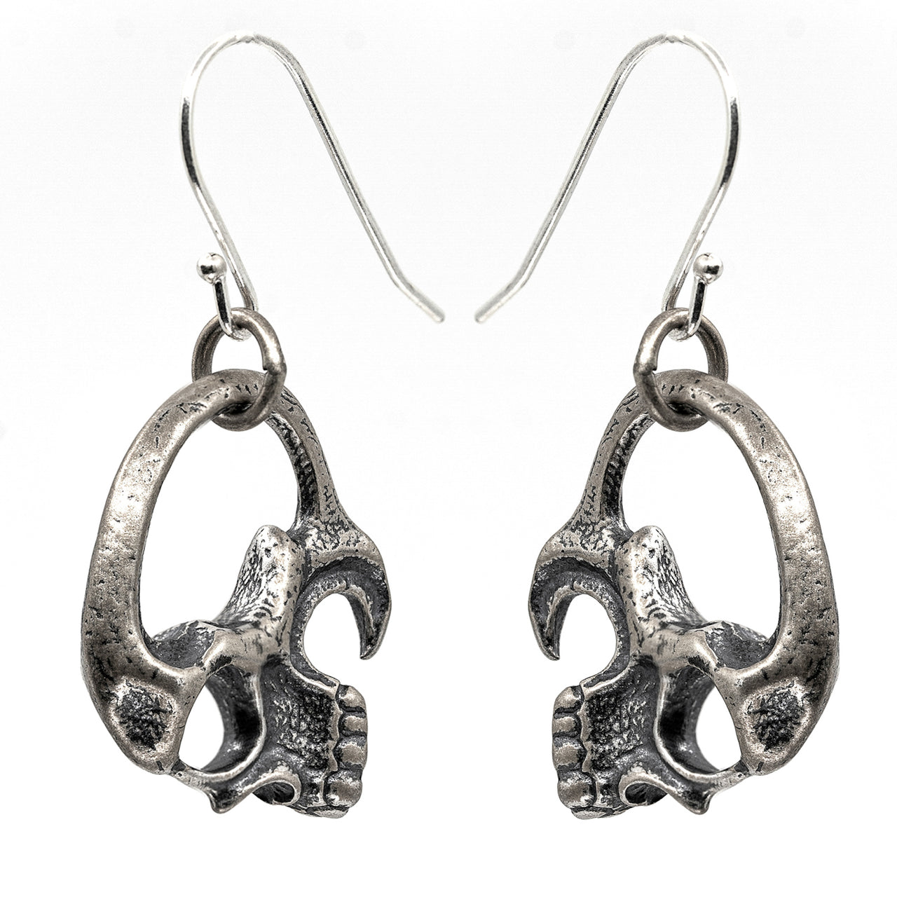 Skull Earring - Gothic Earrings - Black Feather Design