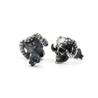Thumbnail for Back of Beelzebub Stud Earring - Sterling Silver Gothic Earrings - Black Feather Design