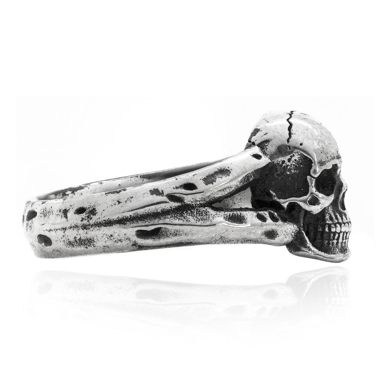 Small Skull Ring - Sterling Silver - Black Feather Design