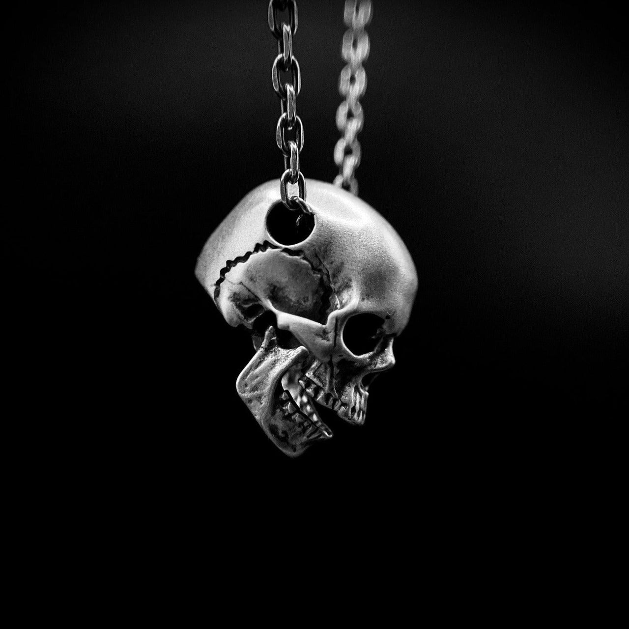 Sterling Silver Skull Pendant - Gothic Jewellery - Black Feather Design