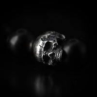 Thumbnail for Close up of Sterling Silver Skull Bracelet - Black Feather Design