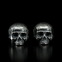 Thumbnail for Skull Stud Earrings - Sterling Silver - Black Feather Design