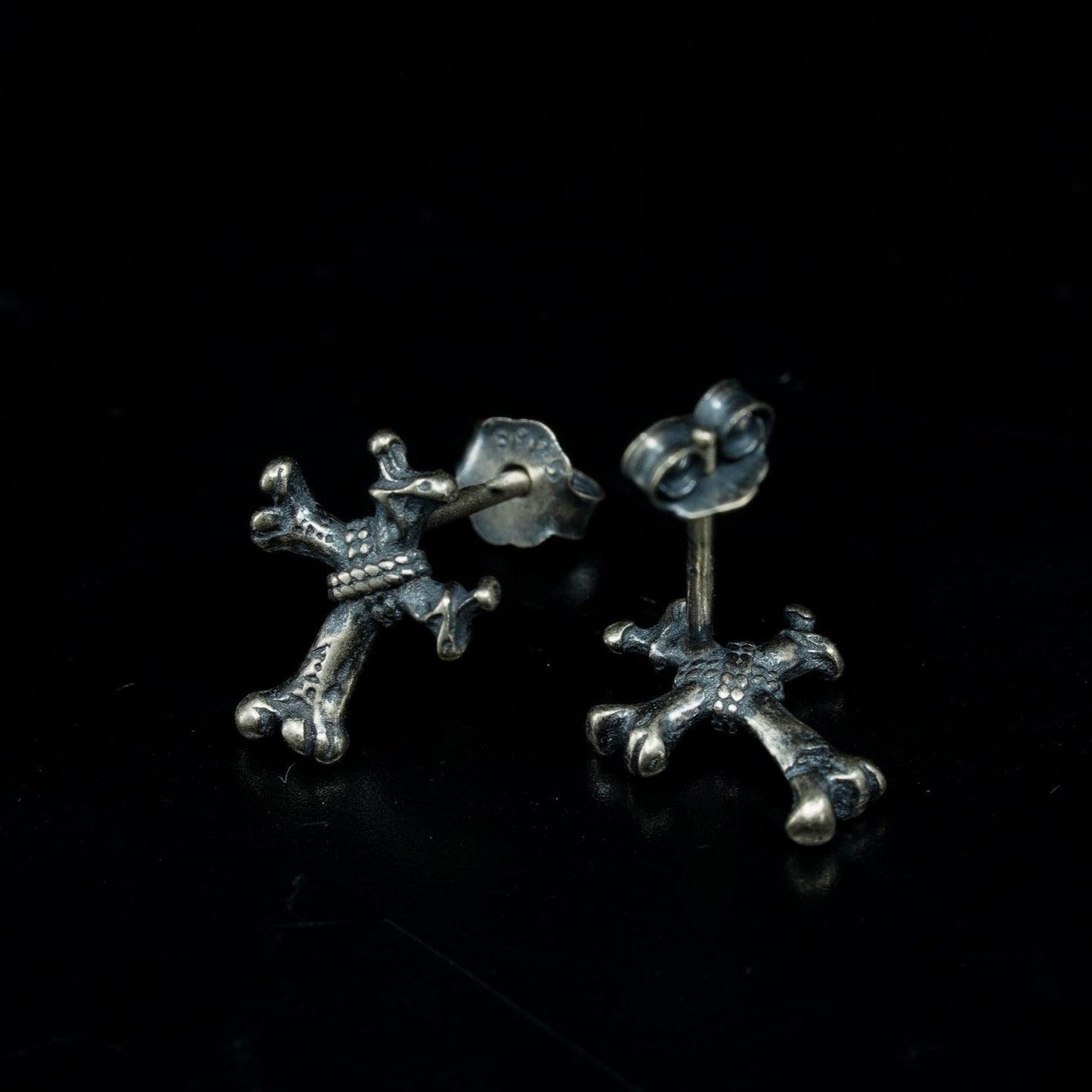 925 sterling silver bone cross stud earrings