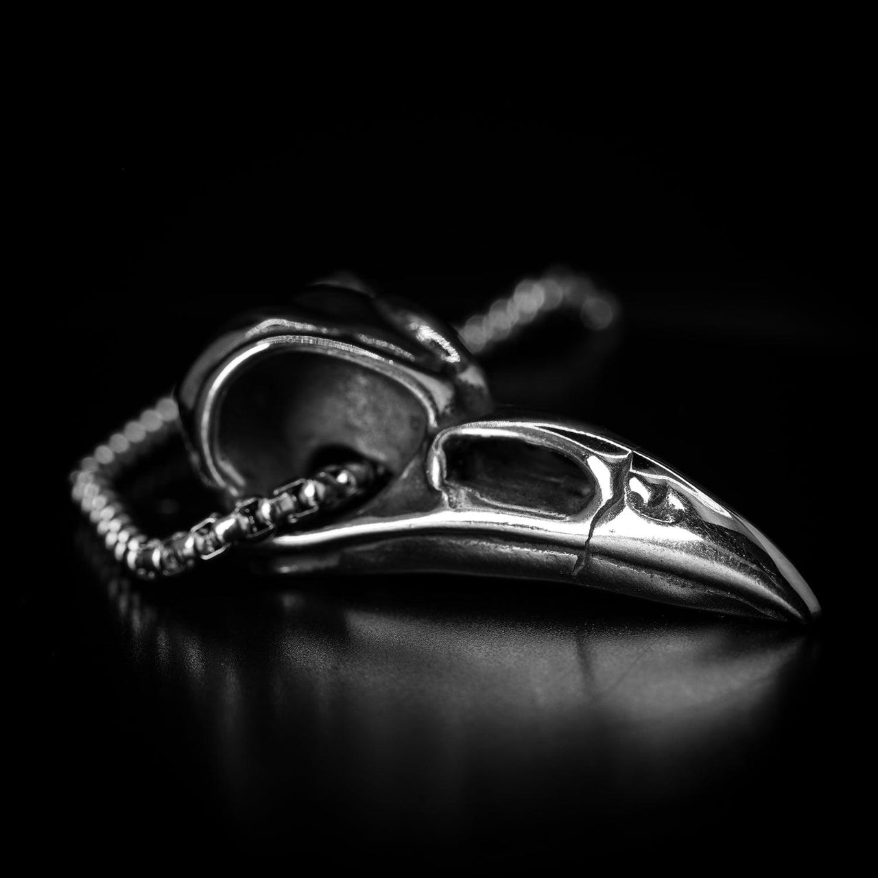 Side shot of Gothic Raven Skull Pendant by Black Feather Design