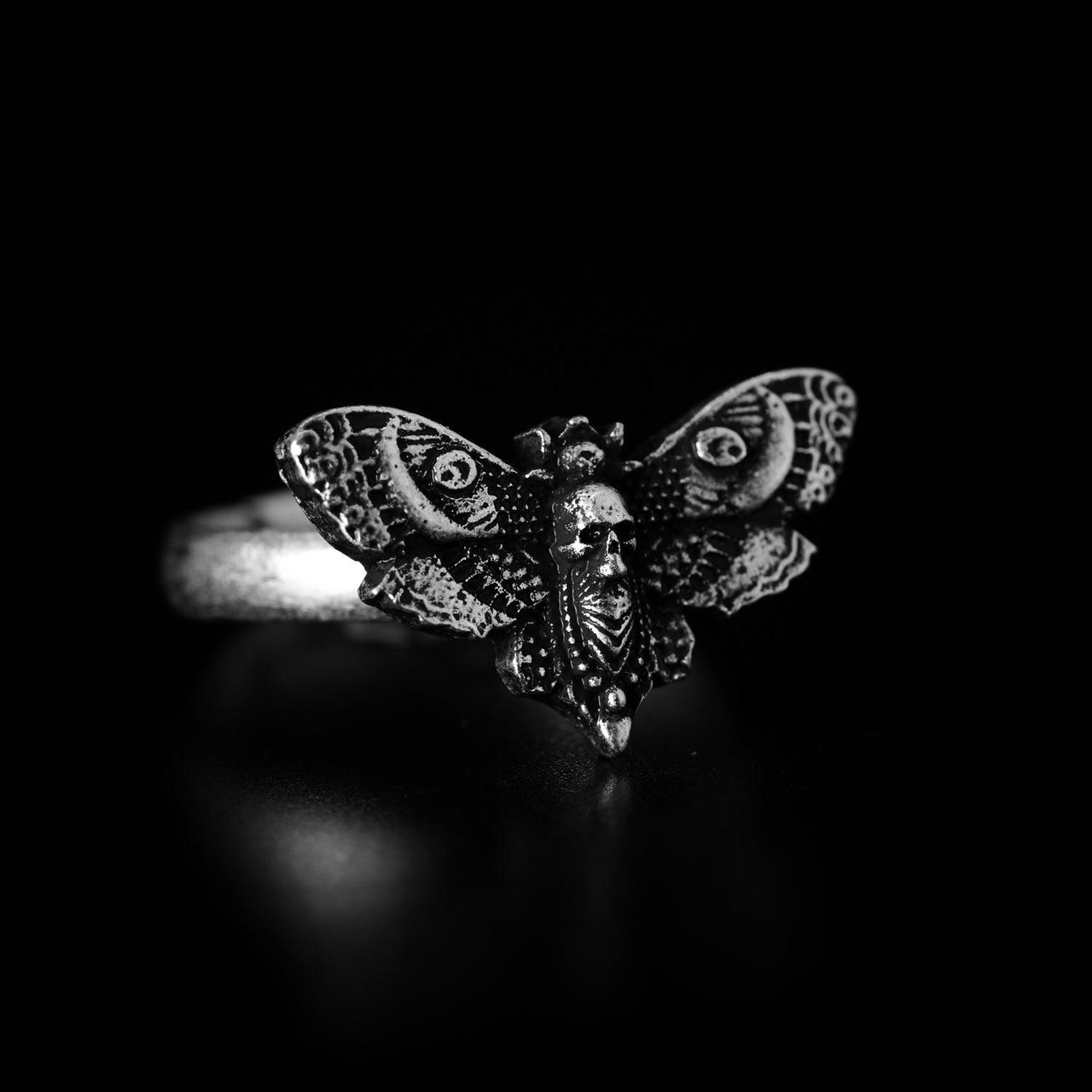 Death's Head Moth Ring - Black Feather Design