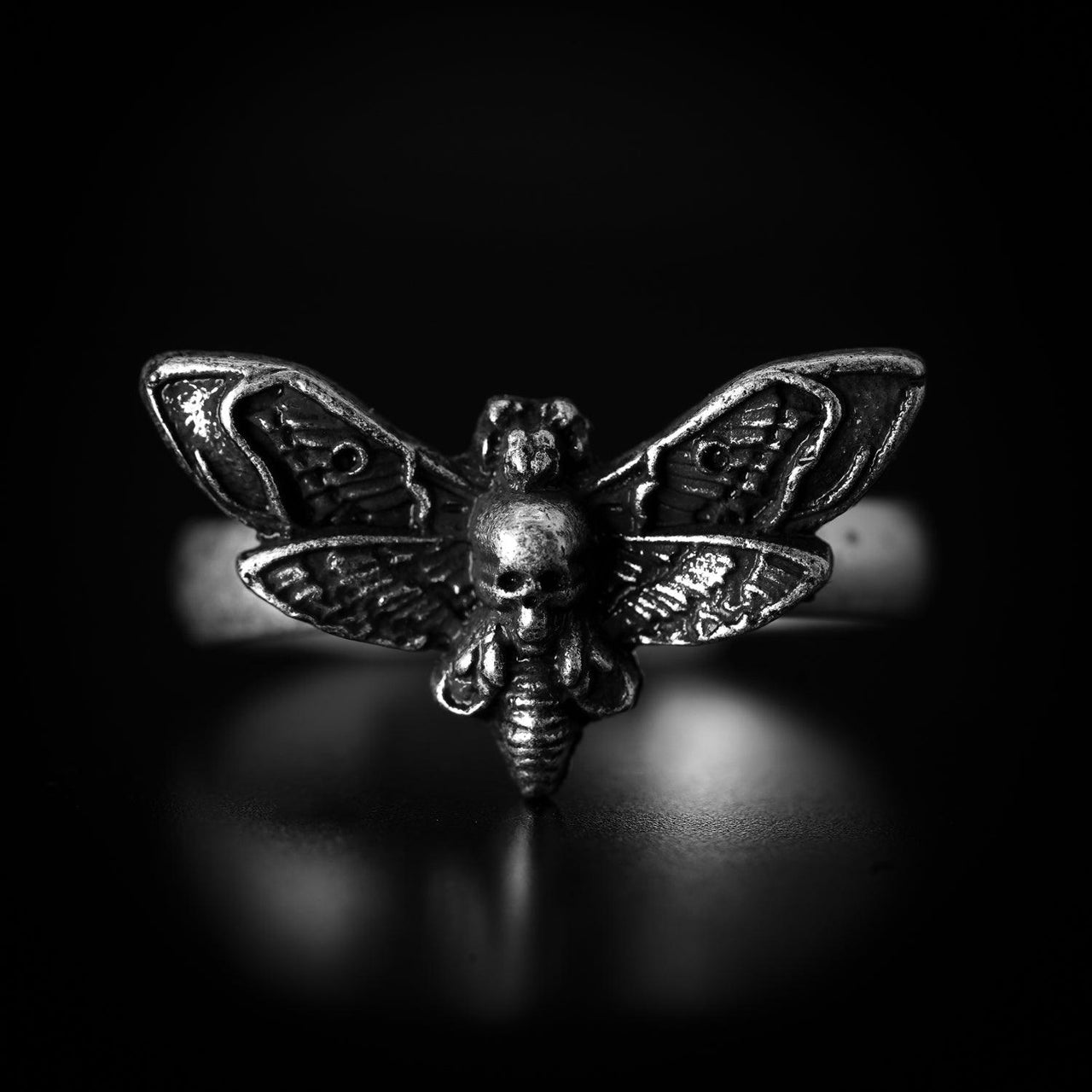Death's-Head Moth Ring - Black Feather Design