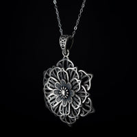 Thumbnail for 925 Sterling Silver Lotus Pendant - Black Feather Design