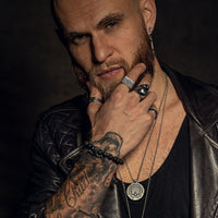 Thumbnail for Ben Poole wearing Black Feather Design Gothic Jewellery