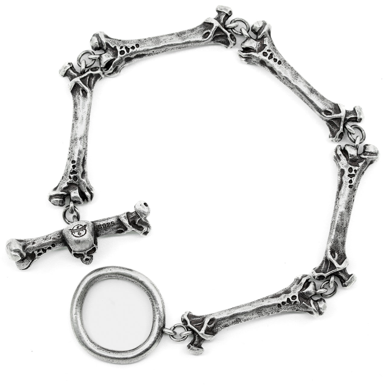Top View Femurs Bracelet - Gothic Silver Bracelet - Black Feather Design