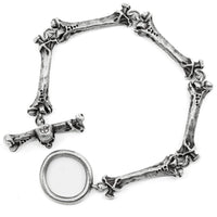 Thumbnail for Top View Femurs Bracelet - Gothic Silver Bracelet - Black Feather Design