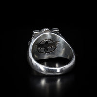 Thumbnail for Back of Bloodstock Signet Ring - 925 Silver - Black Feather Design