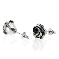 Thumbnail for Sterling Silver Gothic Rose Stud Earrings - Black Feather Design