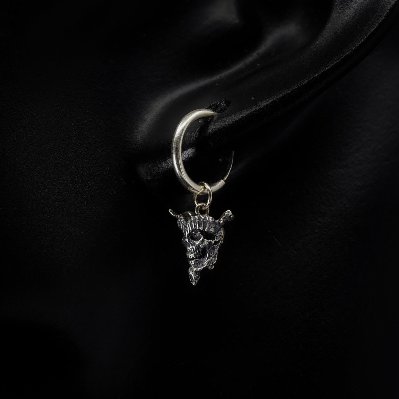 S’Tan Skull Drop Earring on model - Bloodstock - Black Feather Design