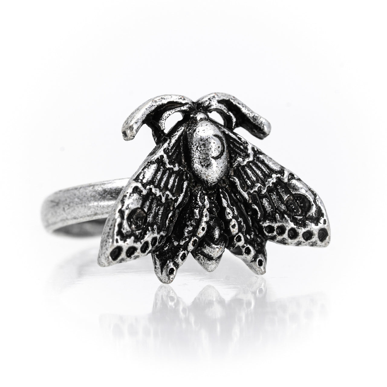 Chunky Moth Ring - Gothic Witchy Ring - Black Feather Design