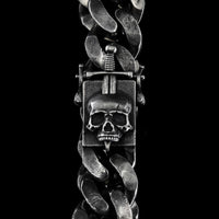 Thumbnail for Conquered Bracelet - Sterling Silver Sword and Skull Clasp - Black Feather Design