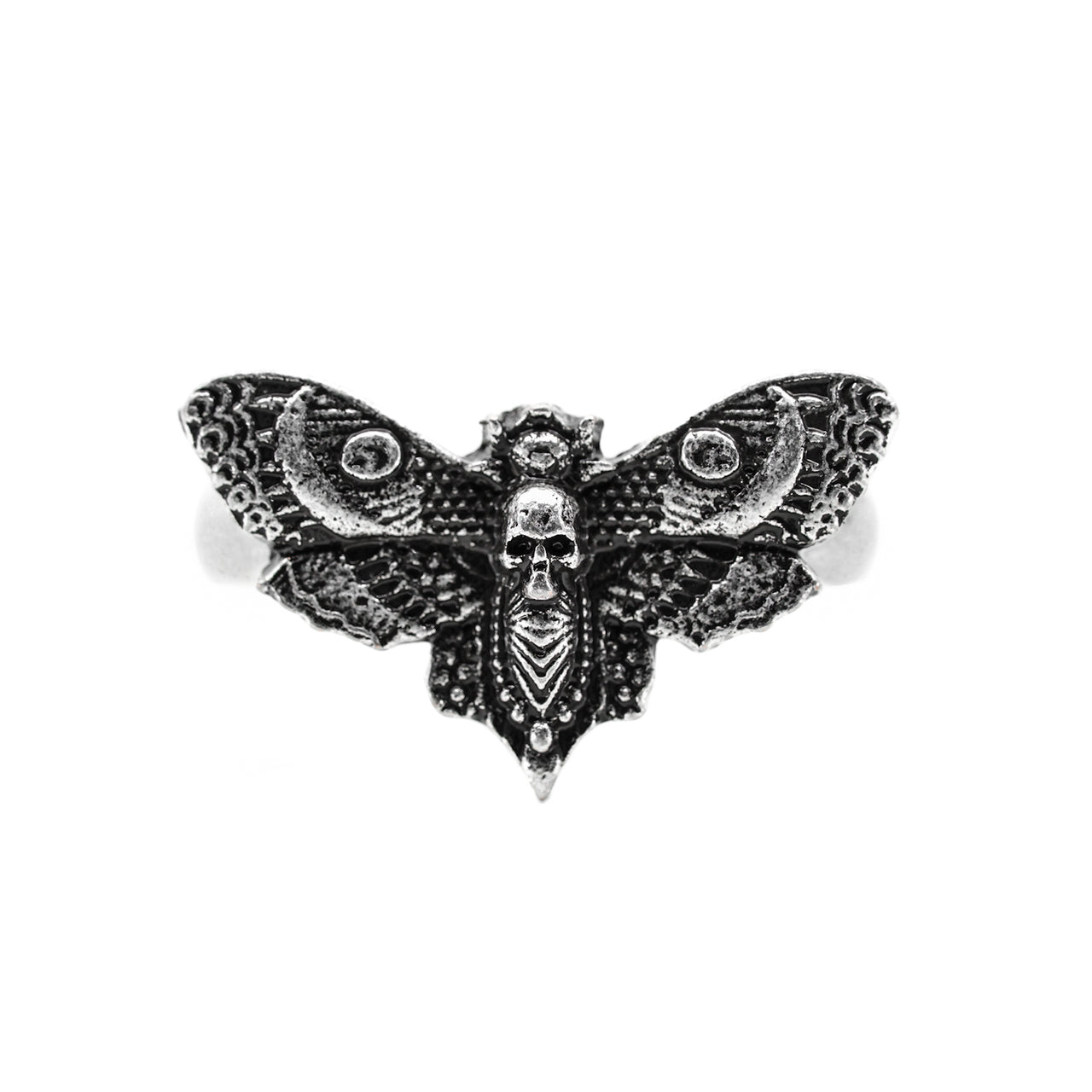 King's Head Moth Ring - Black Feather Design