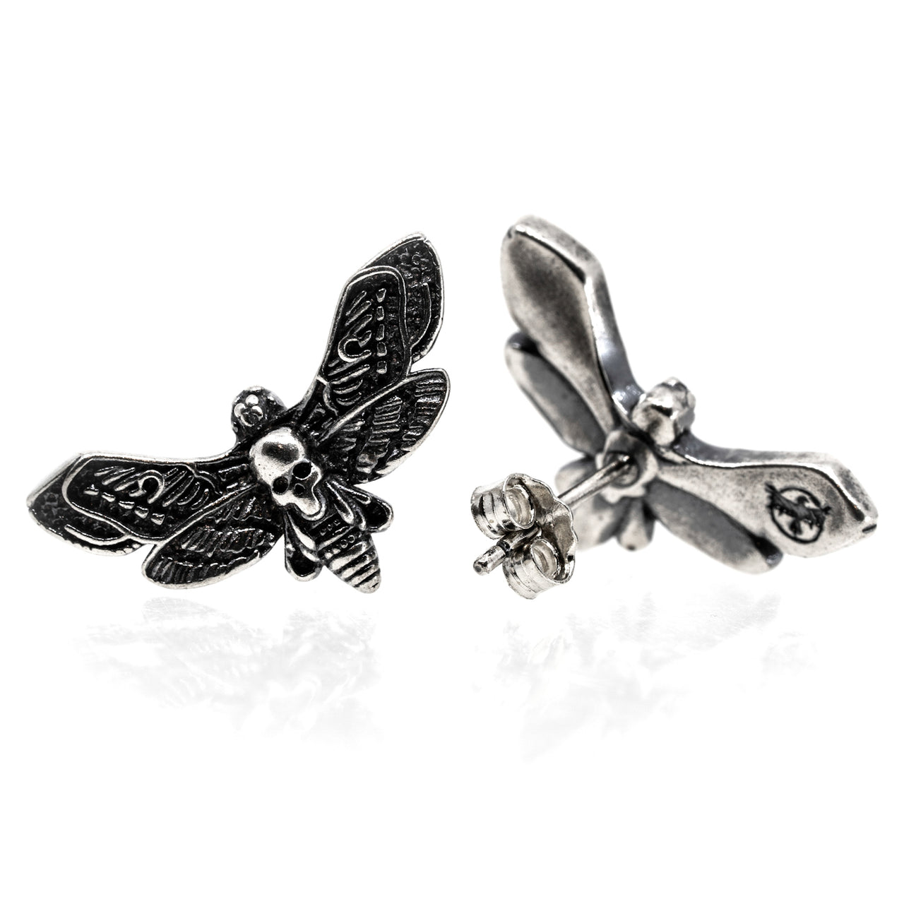 Death's-Head Moth Studs - Sterling Silver - Gothic Earrings