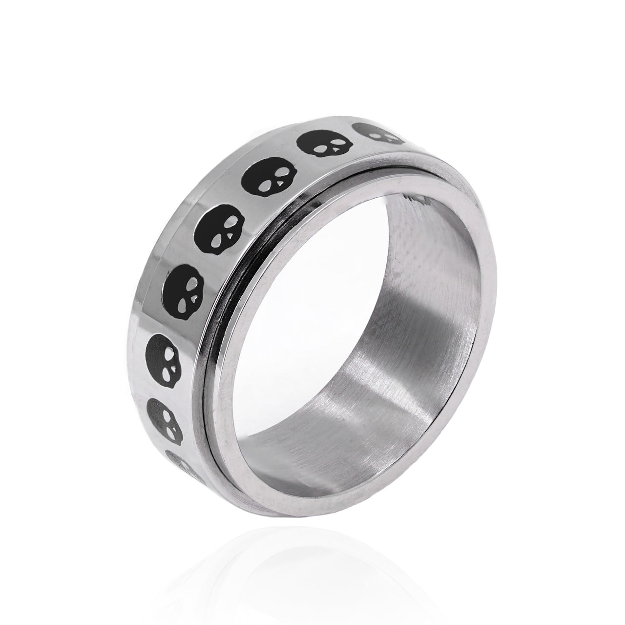 Stainless Steel Spinner Ring with skulls by Black Feather Design