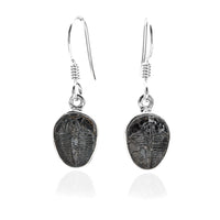 Thumbnail for Trilobite Drop Earrings encased in 925 Sterling Silver - Black Feather Design