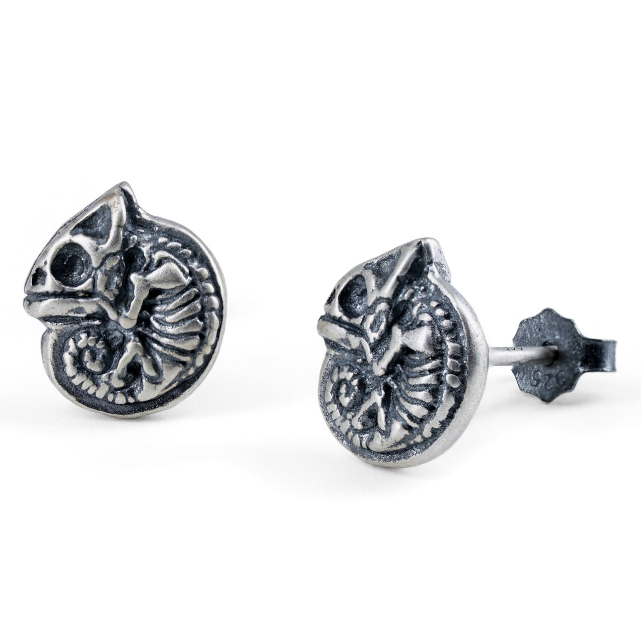 Chameleon Fossil Stud - Sterling Silver - Gothic Jewellery