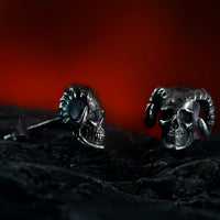 Thumbnail for Beelzebub Stud Earring - Sterling Silver Gothic Earrings on atmospheric background - Black Feather Design