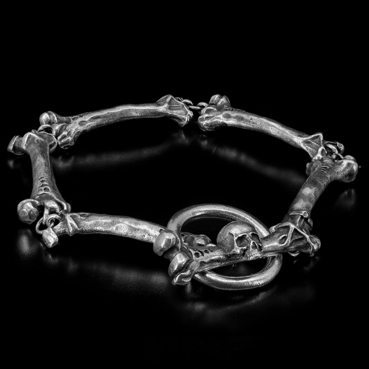 Femurs Bracelet - Gothic Silver Bracelet - Black Feather Design