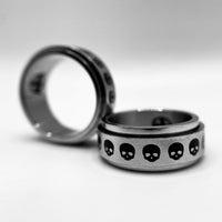 Thumbnail for Skull Icon Spinner Ring  - Black Feather Design