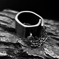 Thumbnail for Gothic Industrial Chain Ring - Black Feather Design