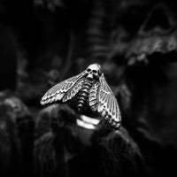 Thumbnail for Death Skull Moth Ring - Black Feather Design