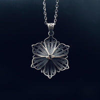 Thumbnail for Back of Sterling Silver Lotus Pendant - Black Feather Design