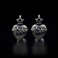 Thumbnail for 925 Sterling Silver Love Heart Studs - Black Feather Design