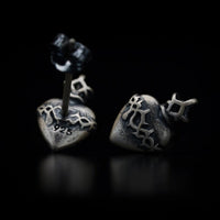 Thumbnail for Sterling Silver Gothic Heart Earrings - Black Feather Design