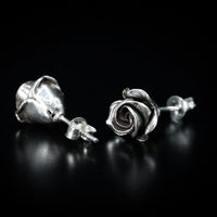 Thumbnail for Sterling Silver Rose Stud Earrings - Black Feather Design