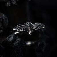 Thumbnail for Sterling silver gothic moth ring - Black Feather Design