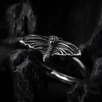 Thumbnail for Sterling silver gothic moth ring - Black Feather Design