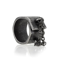 Thumbnail for Stainless Steel Chunky Chain Ring - Black Feather Design