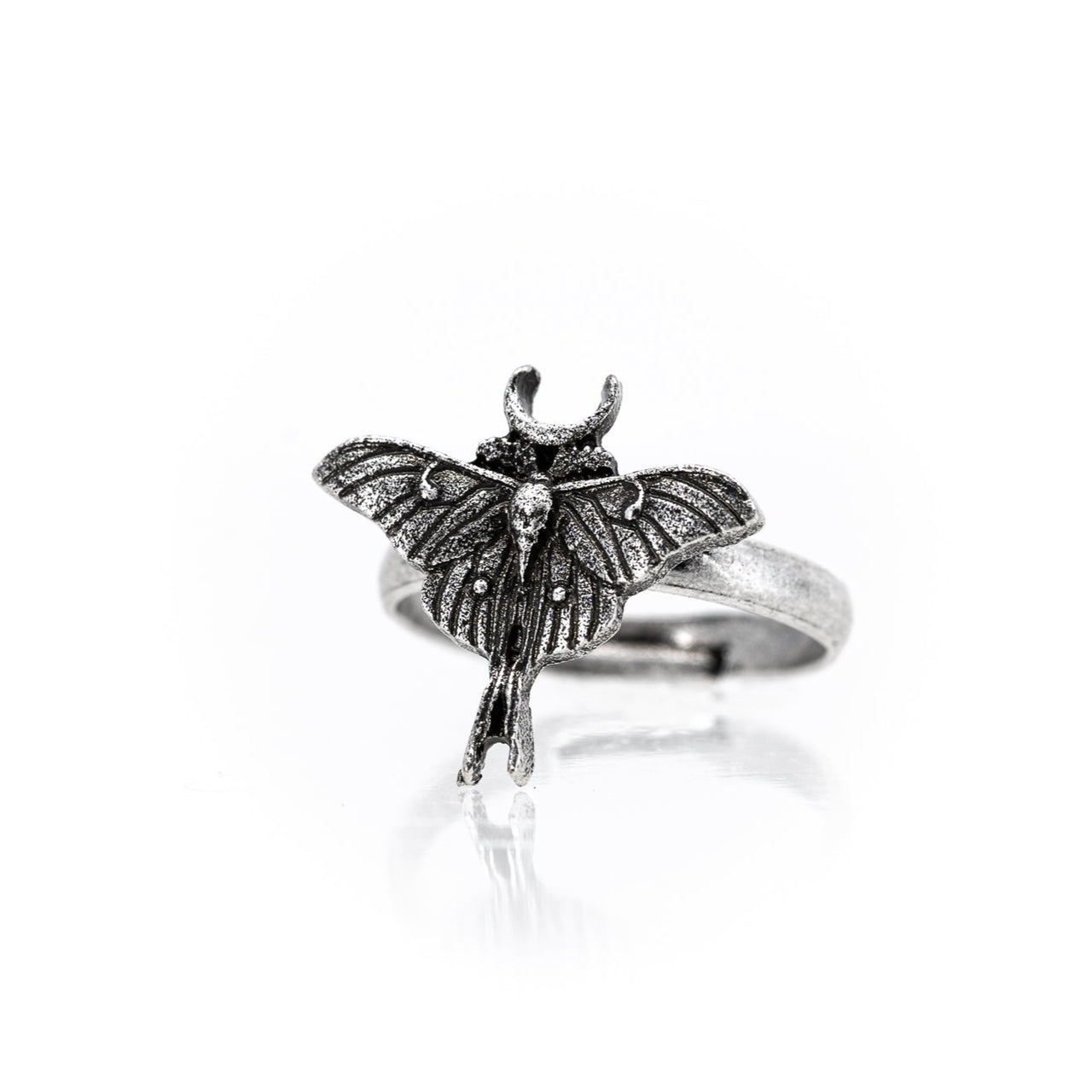 Luna Moth - Celestial Witchy Ring - Gothic Ring - Black Feather Design