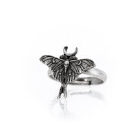Thumbnail for Luna Moth - Celestial Witchy Ring - Gothic Ring - Black Feather Design