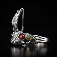 Thumbnail for 925 Sterling Silver Rabbit Ring - Black Feather Design