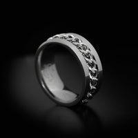 Thumbnail for Curb Chain Spinner Ring - Anxiety Ring - Black Feather Design