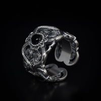 Thumbnail for 925 Sterling Silver Tibetan Wreath Ring - Black Feather Design