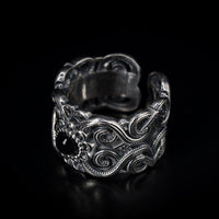 Thumbnail for Sterling Silver Adjustable Tibetan Ring - Black Feather Design