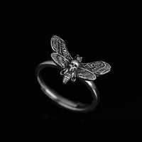 Thumbnail for Sterling Silver Death's Head-Hawkmoth Ring - Black Feather Design