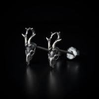 Thumbnail for Sterling Silver Gothic Deer Studs - Black Feather Design