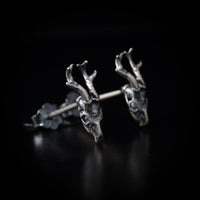 Thumbnail for Witchy Silver Deer Studs - Black Feather Design
