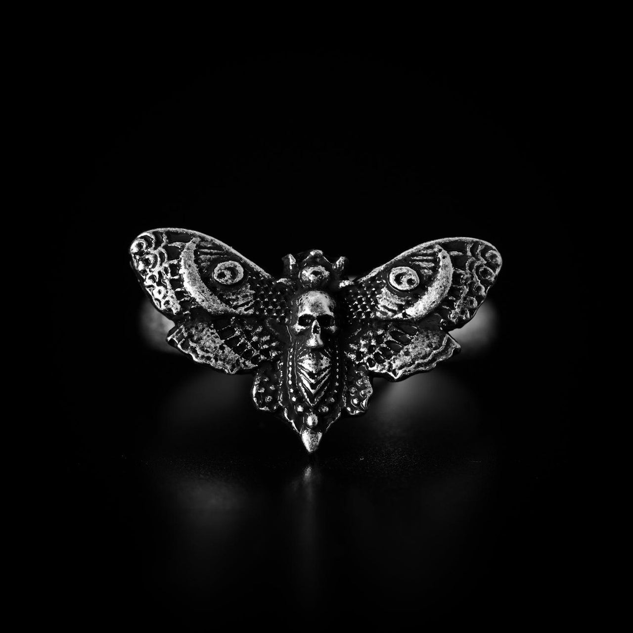 King's Head Moth Ring - Black Feather Design