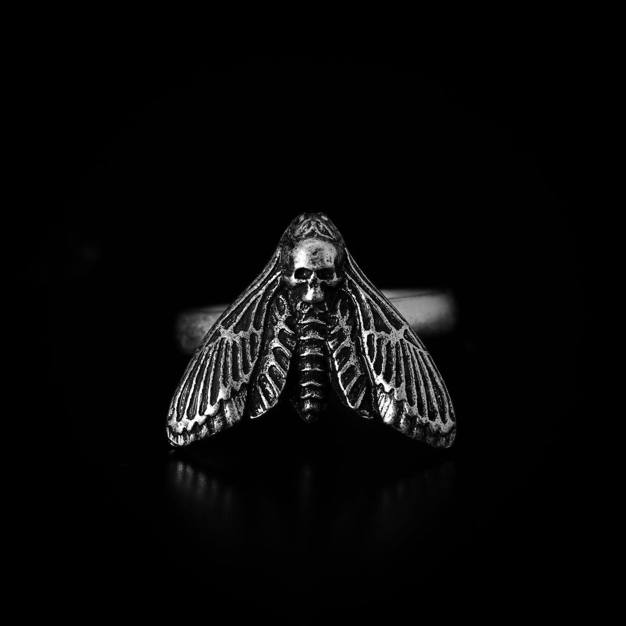 Death Skull Moth Ring - Black Feather Design